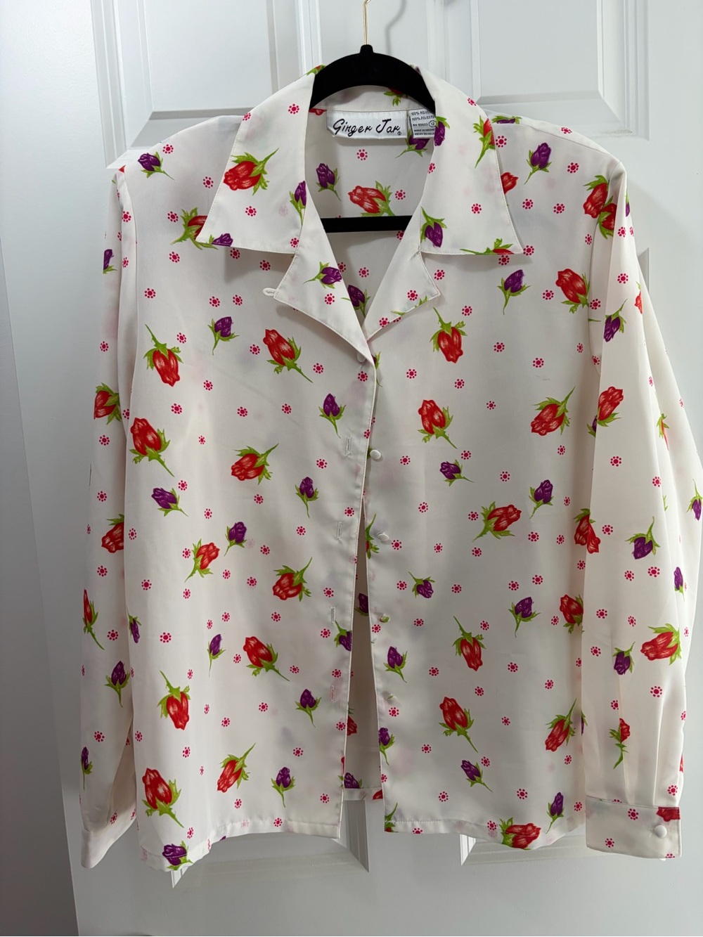 Vintage Ginger Jar Long Sleeve Button Down Floral Patterned Top